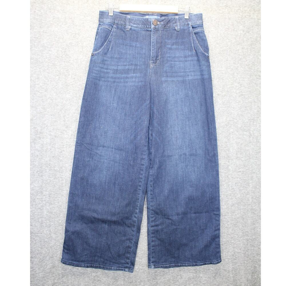 Democracy Ab"solution Sz 10 Skyrise Curved Pocket Wide Leg Tulip Hem Dark Blue